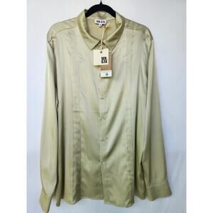 SER.O.YA Antoni Silk Button Down Blouse Sage Green - NWT - Size Small
